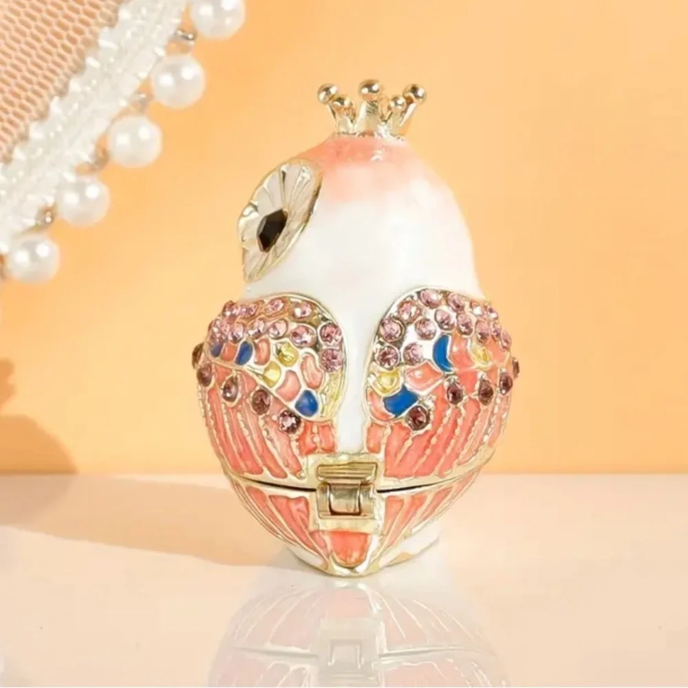 Crystal Encrusted Owl Trinket Box Pink Gold Enamel Ring Box NWT
